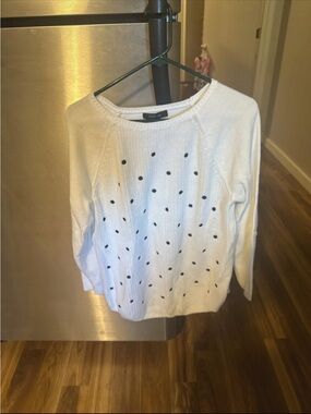 Style & Co White Polka Dot Knit Sweater - Women's Crewneck